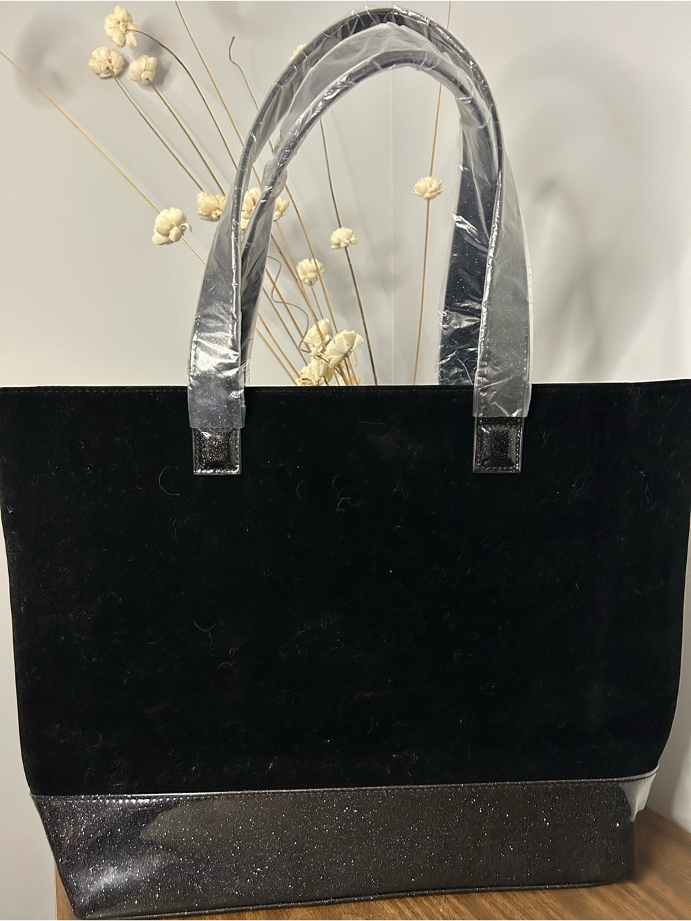 Jimmy Choo Parfums GWP Black Velvet Silver Glitter Tote Bag NWT Large - Picture 6 of 7